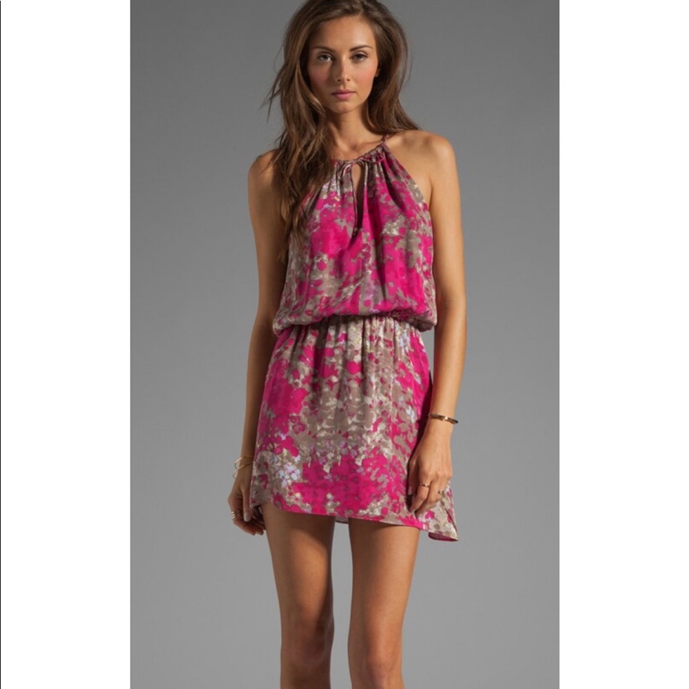 Parker Pink and Gray Floral Silk Mini Dress